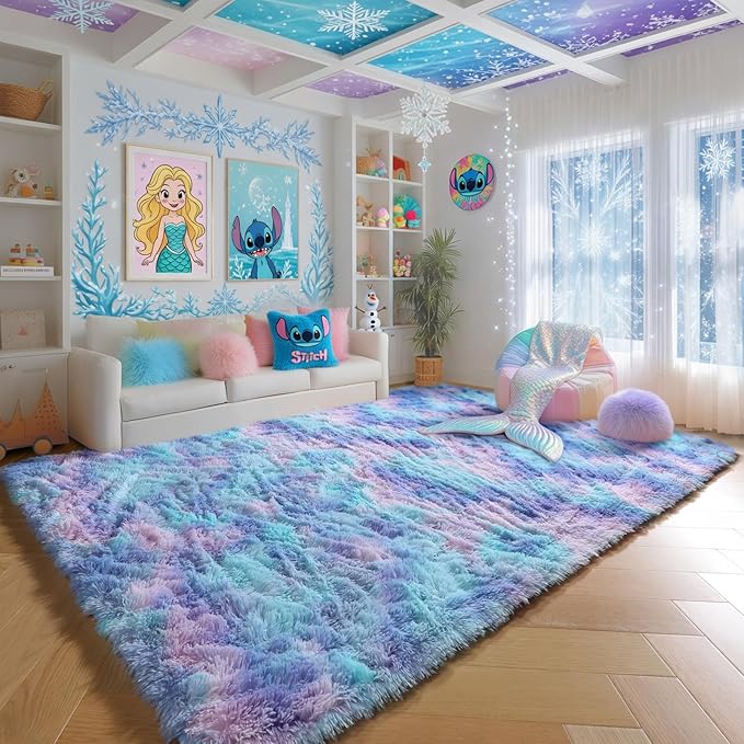 Furry Pastel Rug for Girls Bedroom, Soft Adorable Rainbow Purple Tent Rugs | - Image 7