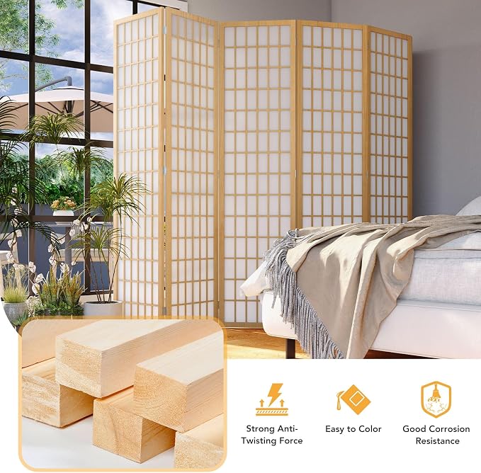 6Ft Room Divider Wall Shoji Screen, 6 Panel Folding Privacy Screen - Image 3
