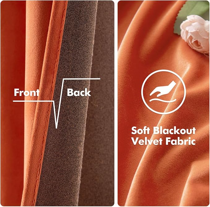 MIULEE Fall Orange Velvet Curtains Terracotta 52 x 90 Inch Length Set of 2 | - Image 3