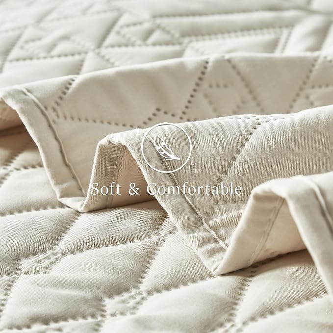 akkialla King/Cal King Quilt Set, Boho Style in a Solid Color, Cream - Image 6