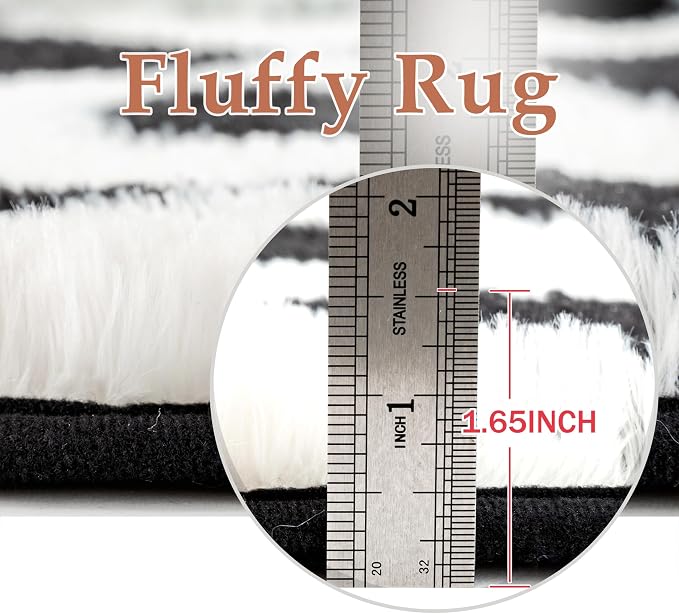 Checkered Rug 4x6 for Kids Room Black and White Soft Shag Rugs | Machine - Image 2