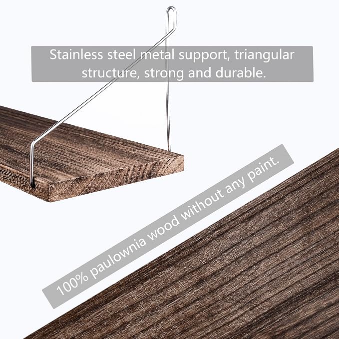 Floating Wall Shelves, Rustic Wood Wall Mounted Shelf Set of 3 | No Drill - Image 8