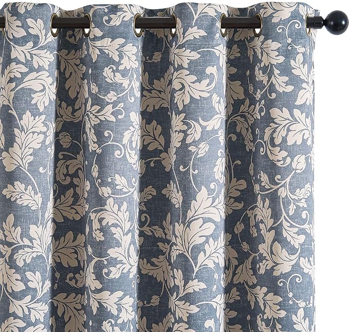 jinchan Blue Floral Blackout Curtains 84 Inch Farmhouse Grommet 2 Panels | Room by JINCHAN