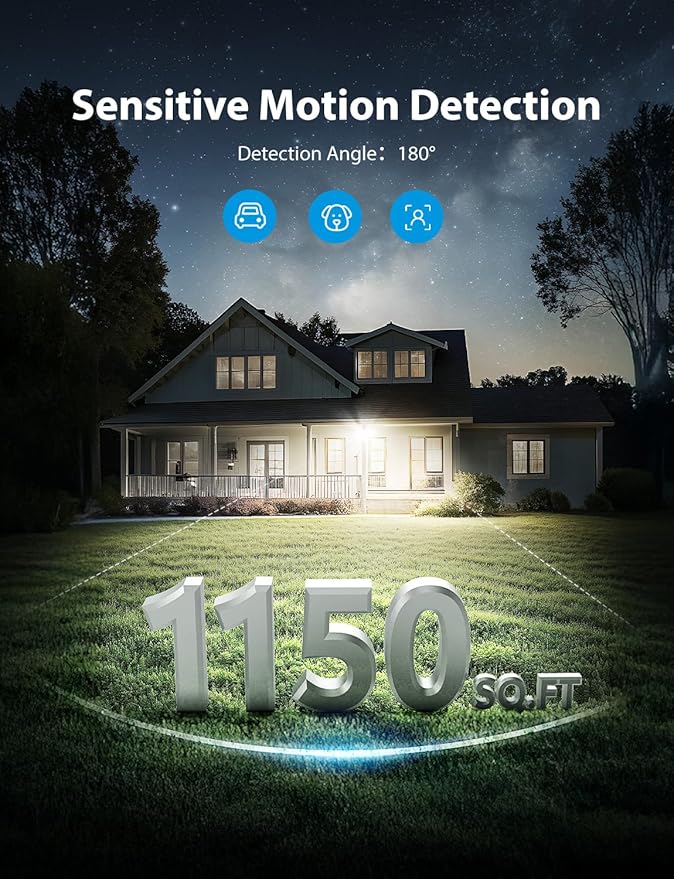 Onforu 32W 2 Head Motion Sensor Outdoor Lights, 3200LM 6500K LED Security Light Hardwired, Dusk to Dawn, Motion Detector Light for Outside, IP65 Waterproof Flood Lights for Garage, Yard(White)