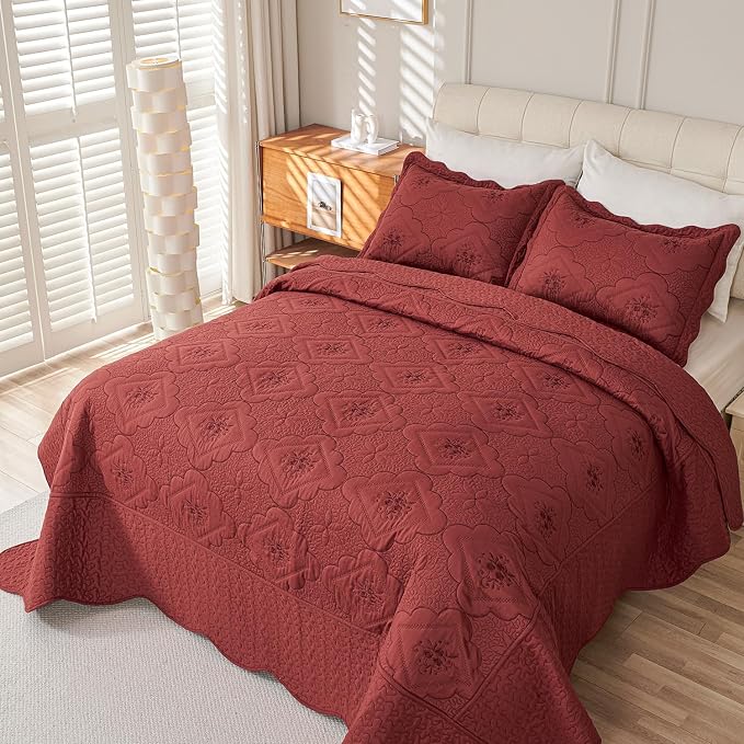 Cmfshape Floral Embroidery Quilt Set, 3 Pieces King Quilt Bedding Set, Classic - Image 4