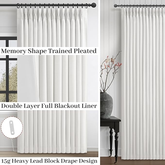 Blackout Pinch Pleated Pure White 92 Inch Long Curtains - Image 4