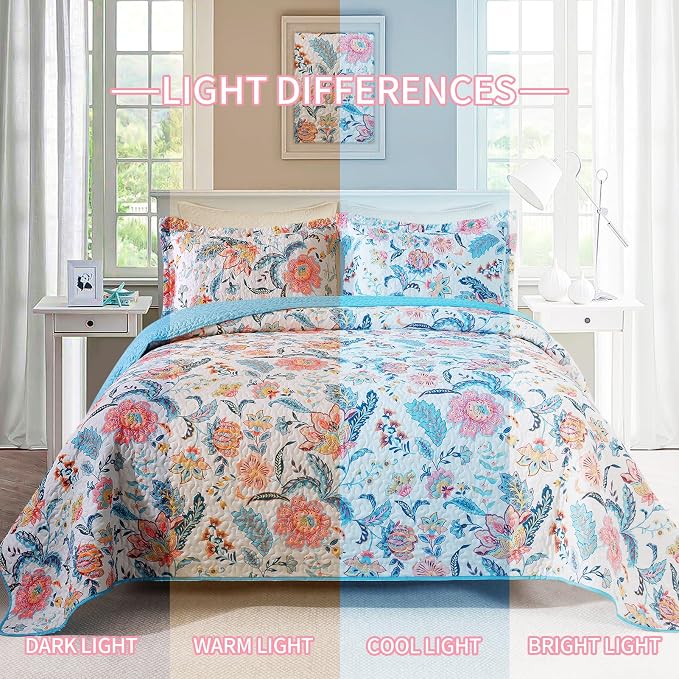 BEDIFANY Garden Cotton Fill King Size Quilt Set, Lightweight Bedspread King | - Image 6