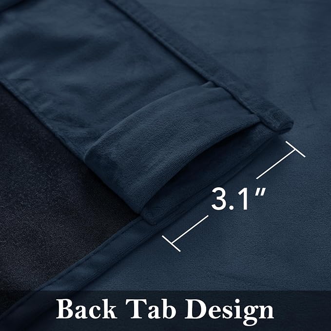 Blue Blackout Curtains 108 inches Heavy Thick Velvet, 2 Panels | Noise Reducing - Image 2
