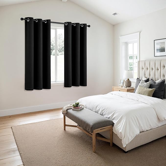 MIULEE Blackout Curtains for Bedroom 2 Panels 34 x 45 Inch Long Black | Thermal - Image 6