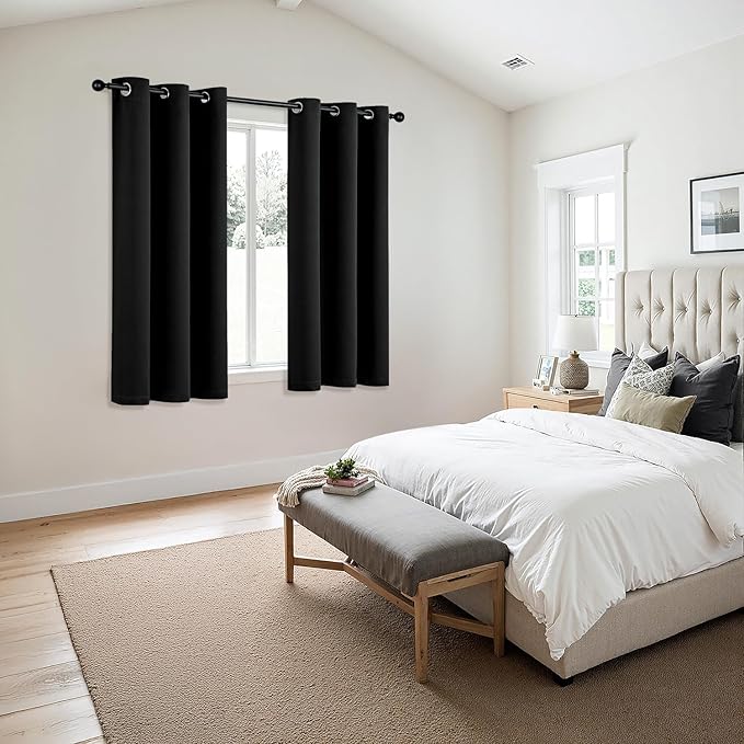 MIULEE Blackout Curtains for Bedroom 2 Panels 34 x 63 Inch Long Black | Thermal - Image 6