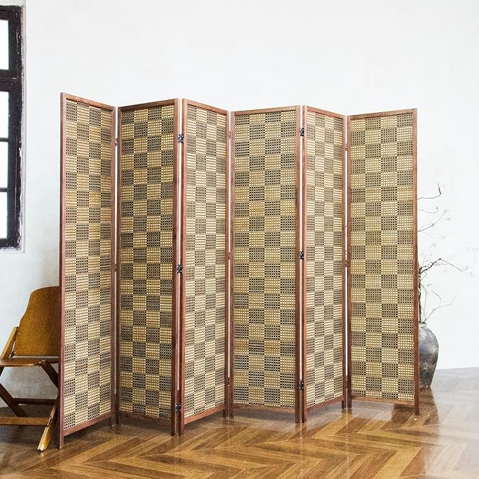6 Panel Bamboo Room Divider, 5.6 ft Tall Double-Sided Folding Privacy Screen - Image 4