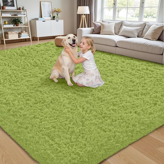 8x10 Area Rug for Living Room, Grass Green Fluffy Shag Non-Slip Bedroom Rugs | - Image 4