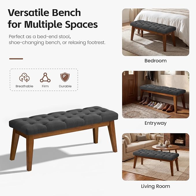 43.5" Upholstered Bedroom Bench, Linen Entryway Bench - Image 6