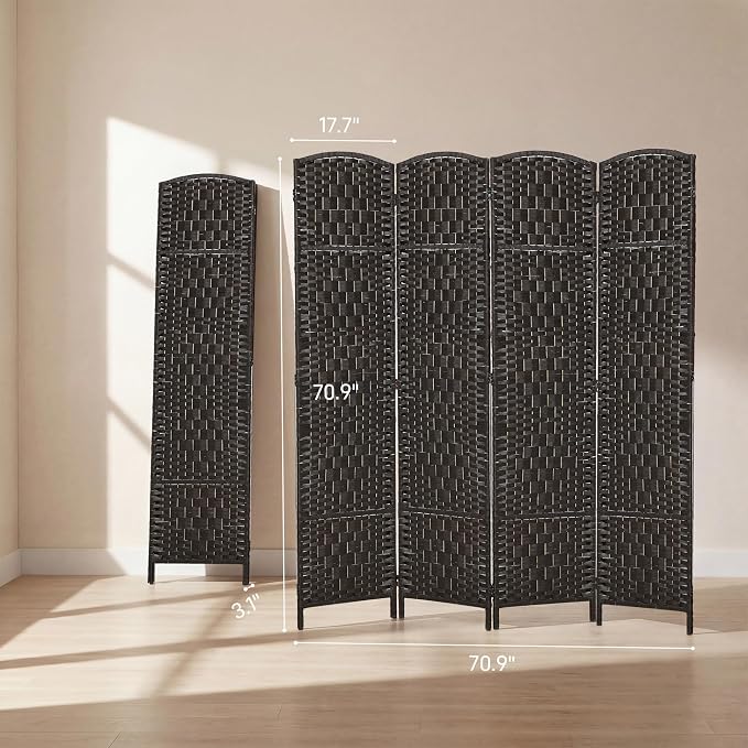 HOMCOM Room Divider 4-Panel, 6FT-Tall Folding Privacy Screen, Coffee | - Image 7