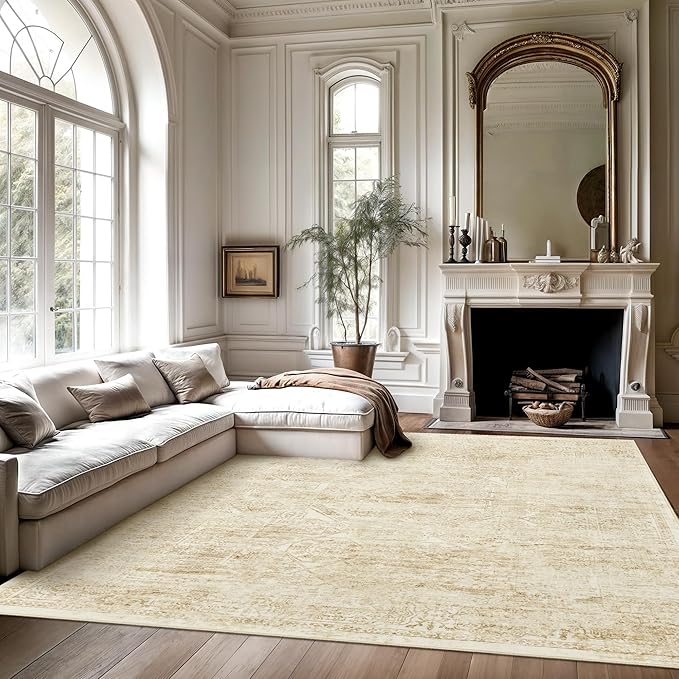 Soalmost 6x9 Area Rug for Living Room Washable Non-Slip Rugs Beige/Ivory | - Image 2