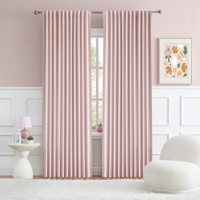 2 Panels Baby Pink Curtains for Girls Bedroom 70 Inch Wide- Back Tab and Rod by DUALIFE