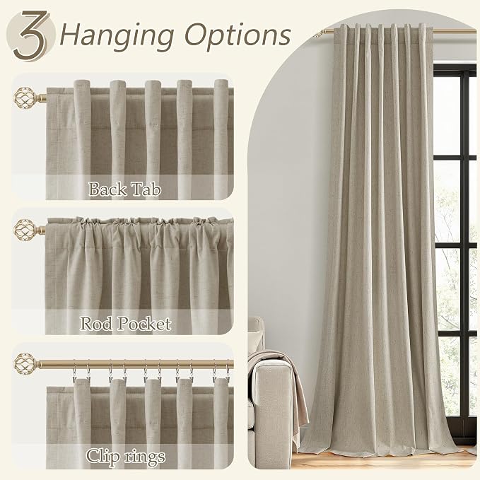 100% Blackout Linen Curtains for Bedroom 96 inches Long 8 FT, Thermal Insulated - Image 6