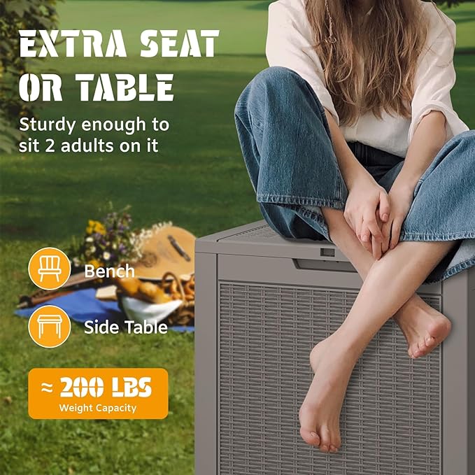 NUNU LAB 30 Gallon Outdoor Storage Box Waterproof, Outside Package Delivery Deck Boxes with Lockable Lid, Backyard Storage Bin For Garden Tools, Patio Cushions Accessories, Gray