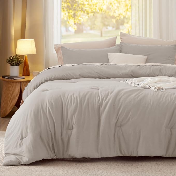 Bedsure Queen Comforter Set, Linen Soft Prewashed Bedding - Image 2