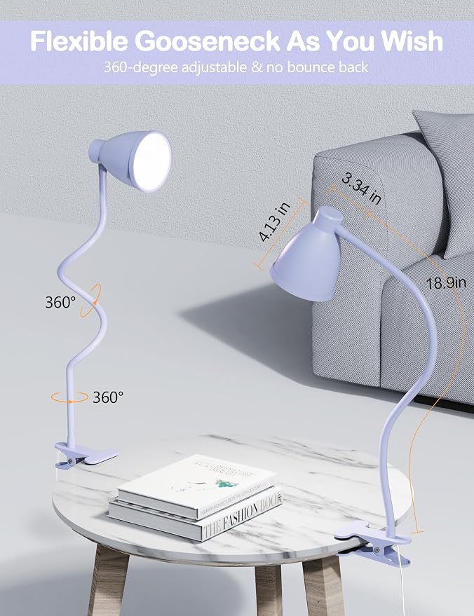 BOHON Desk Lamp with Clamp Clip on Light 5 Color 10 Brightness Lilac Purple | - Image 5