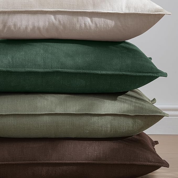 EMEMA Throw Pillow Covers Decorative Linen Pillow Covers 22x22 Inch Light Olive Green Boho Farmhouse Neutral Couch Throw Pillows for Bed Pack of 2 Accent Pillowcase Modern Sofa Cushion Livingroom Home