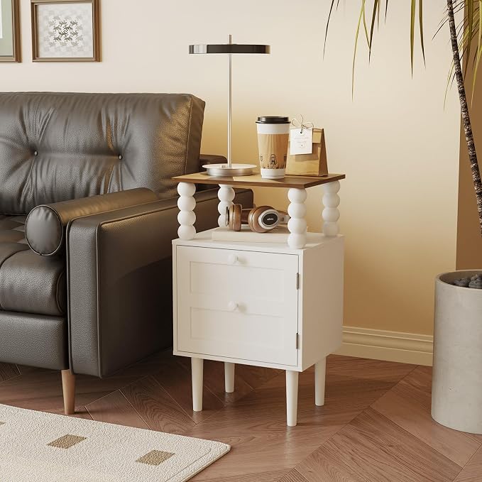 Veegle White Nightstand, Mid-Century Modern Bedside Table - Image 4