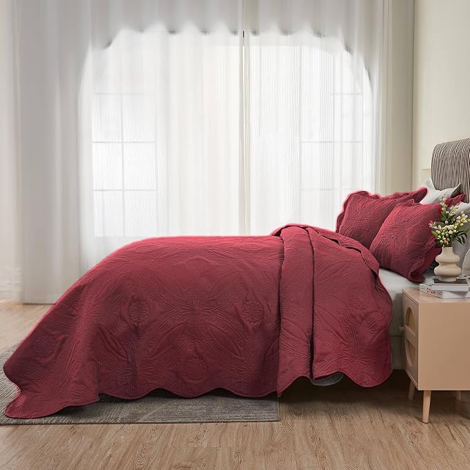 Kingnex Oversized King Bedspreads 128x120 Ultrasonic Quilted Burgundy | Extra - Image 4