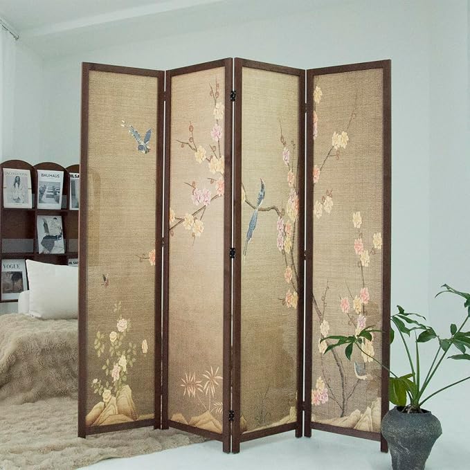 4 Panel Bamboo Room Divider, 5.6 ft Tall Double Sided Folding Privacy Screen - Image 3