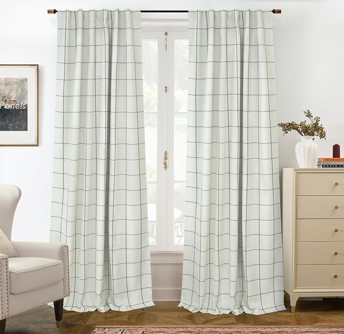DriftAway 100% Blackout Plaid Linen Curtains 96 Inches Long 2 Panels Black | by DriftAway