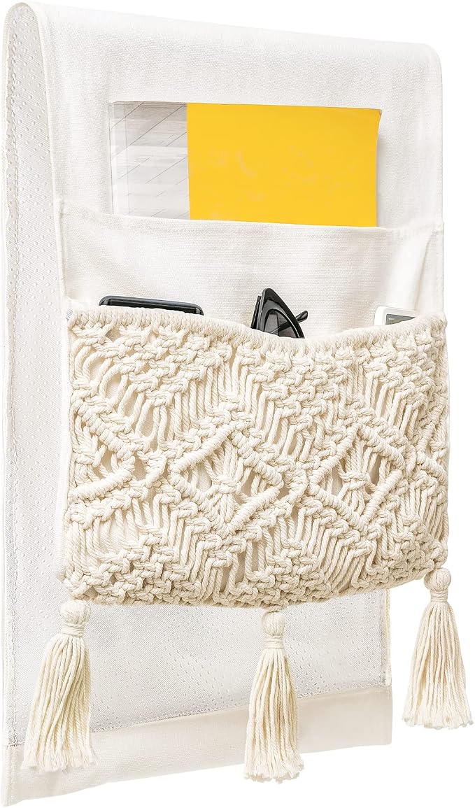 Mkono Macrame Armchair Caddy, Boho Couch Armrest Organizer, 4 Pockets Beige | - Image 5