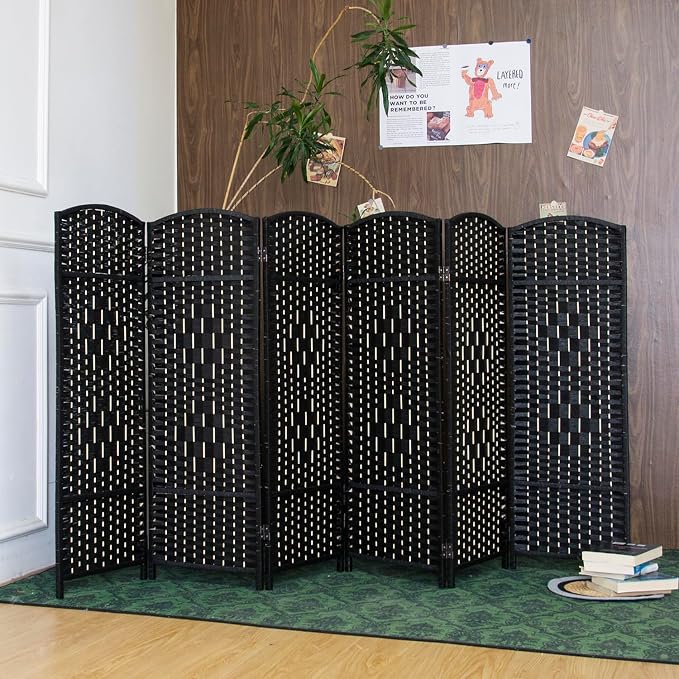 6 Panel Black Rattan Room Divider - Image 4