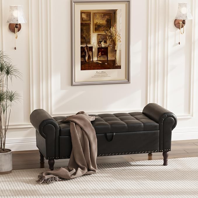 Apicizon 51” Bench with Storage, Queen Size Faux Leather End of Bed Bench with - Image 6