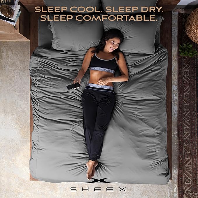 SHEEX - Original Performance Sheets Set (King/California King) Silver Lilac - Cooling Sheets, Moisture Wicking- 1 Flat Cooling Sheet, 1 Fitted Cooling Sheet, 2 Pillow Covers- Wrinkle Free, Sleep Aid