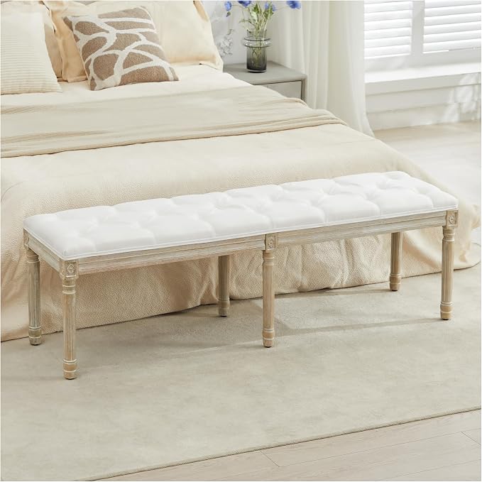 LOULENS 57.7" Linen End of Bed Bench King Size, Upholstered Bench, Upholstered by LOULENS