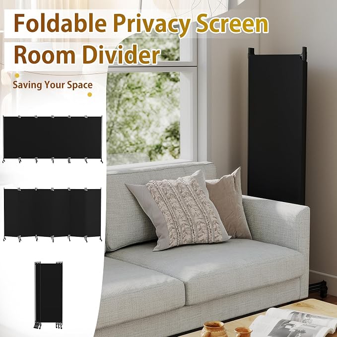 6 Panel Room Divider with Lockable Wheels, Freestanding Partition Room - Image 6