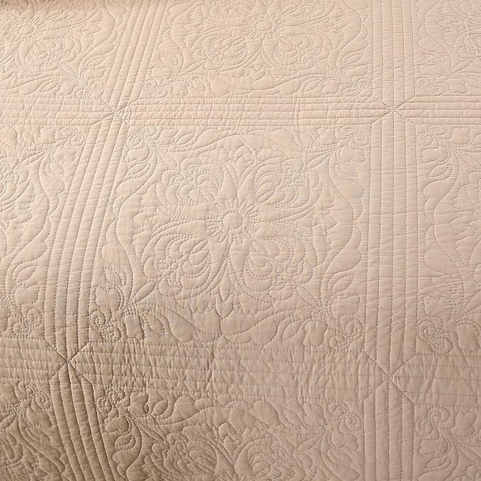ROOMLIFE Quilt Set Queen Size 3D Floral Embroidery Pattern 3-Piece Cotton - Image 5
