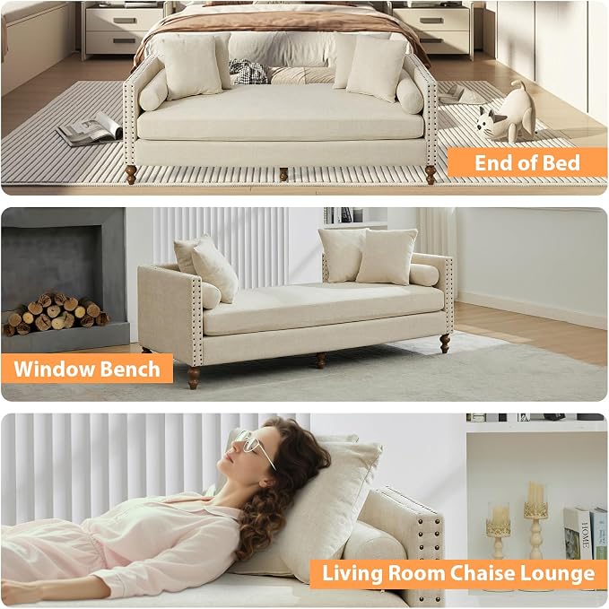 75.2" Oversized Chaise Lounge, Chenille End of Bed Bench - Image 7