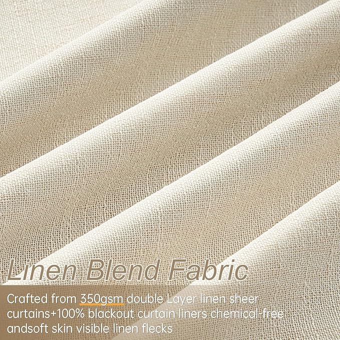 Topfinel 105 Inches Long Black Out Faux Double Layer Thick Linen Drapery Panels - Image 4