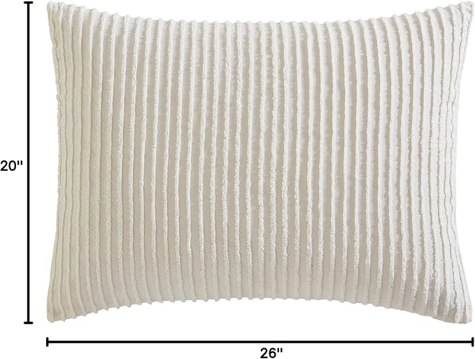 Beatrice Home Fashions Channel Chenille Standard Sham, Ivory | Soft, - Image 3