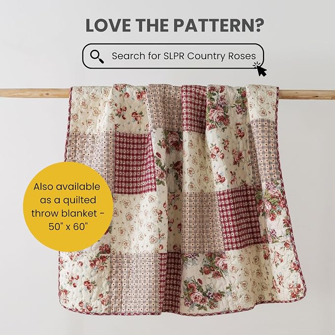 SLPR - Country Roses Red Floral Patchwork Quilt Set, Queen - Image 8
