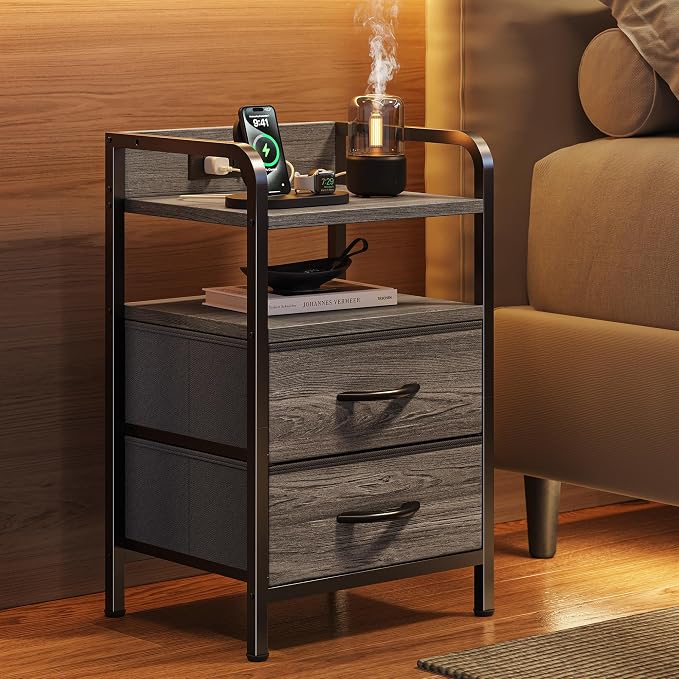 Huuger Nightstands Set of 2, Night Stand, Charging Station, USB-C Ports | 2 - Image 2