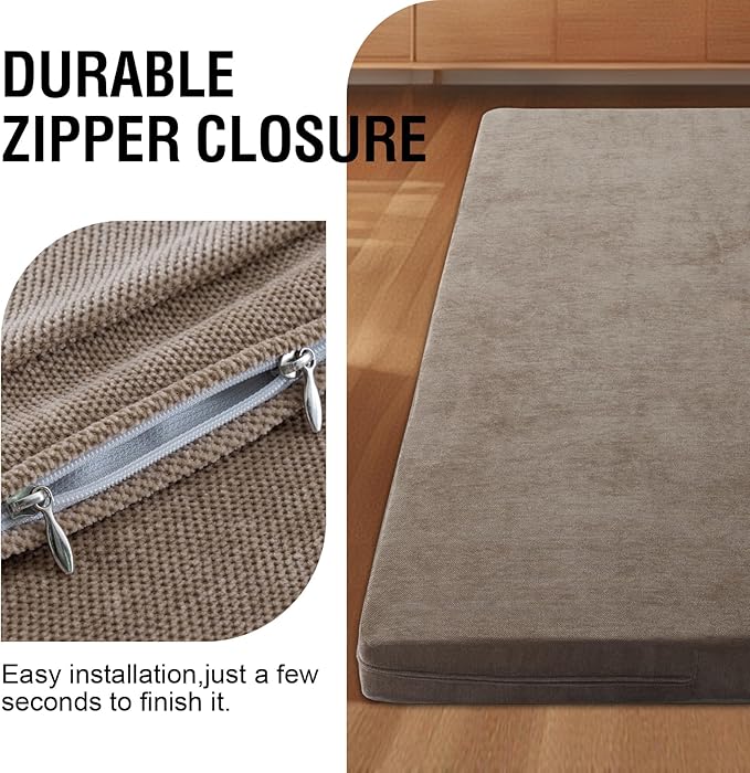 H.VERSAILTEX Full Size Armless Futon Mattress Covers for Traditional Japanese Futon Mattress Soft Chenille Couch Slipcovers Floor Mats Sofa Protector Zippered Sleeper Sofa Cover,Taupe