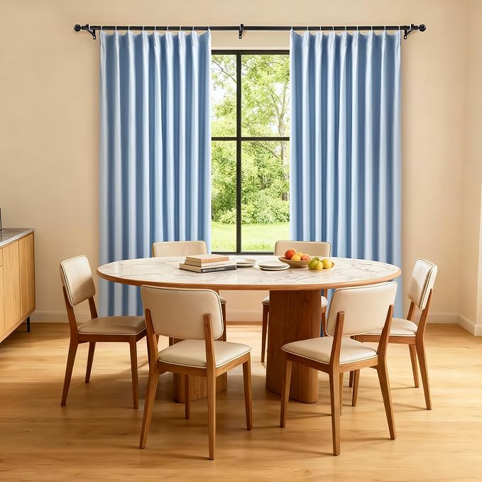 Etherealveil Light Blue Pinch Pleated Blackout Curtains 2 Panels 60"x90" | Back - Image 2