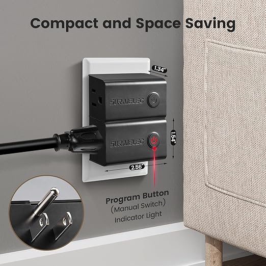 SURAIELEC Remote Control Outlet, Wireless Light Switch, Decorator Rocker Wall Switch, 15 AMP, 100ft RF Range, No Wiring No WiFi, for Plug in Pendant Light, Lamp, Small Electrical Appliance, Black