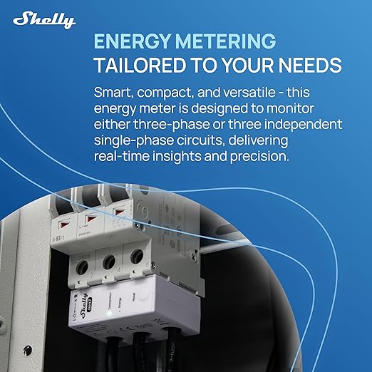 Shelly 3EM-63T Gen3 | Wi-Fi Operated Smart 3-Phase Energy Meter | Home Automation | Compatible with Alexa & Google Home | iOS Android App | No Hub Required | Data Logging | Solar Photovoltaic Ready
