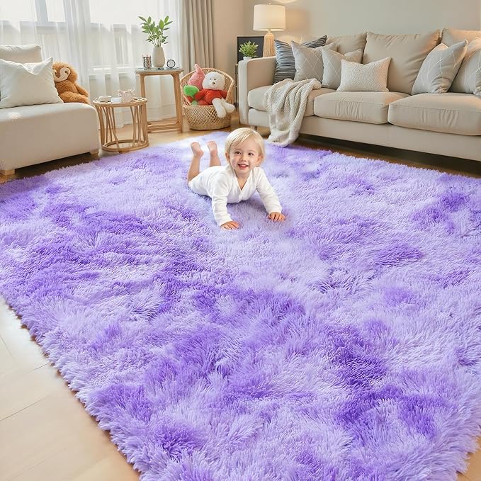 5x8 Purple Starry Shag Area Rug by Junhejiamei