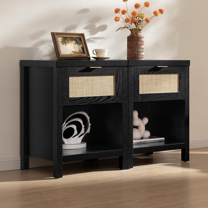 SICOTAS Black Rattan Nightstands Set of 2 - Image 7