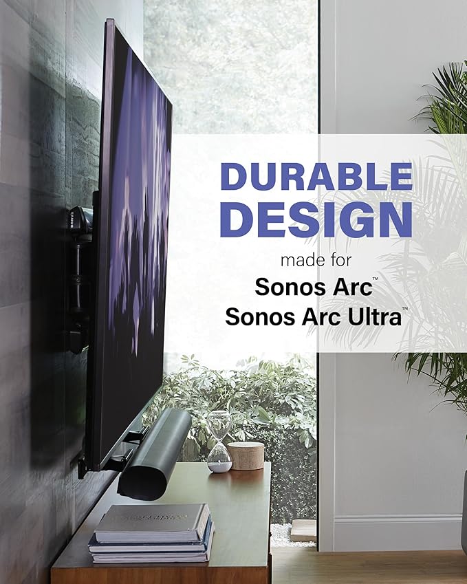 SANUS Extendable Soundbar Wall Mount for Sonos Arc & Sonos Arc Ultra Soundbar – 5” Depth Adjustment Optimized for Dolby Atmos - White Speaker Mount