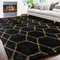 7x9 Area Rugs for Living Room Bedroom, Large Boho Fluffy Black and Gold Throw by ONASAR