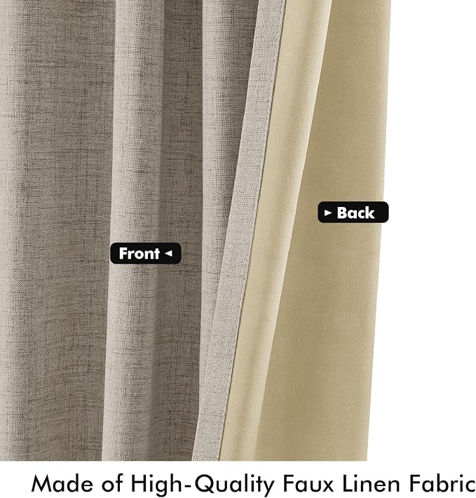 MIULEE 100% Blackout Linen Curtains 42 x 84 Inch Pebble Taupe 2 Panels | - Image 6
